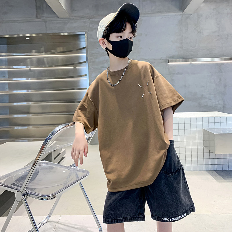现货男童夏装套装20n23新款洋气中大童男孩夏季短袖薄款牛仔短裤