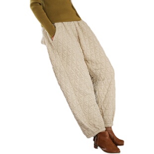 菱形格保暖棉裤 2022冬季 宽松显瘦夹棉休闲裤 棉麻灯笼裤 女外穿 新款