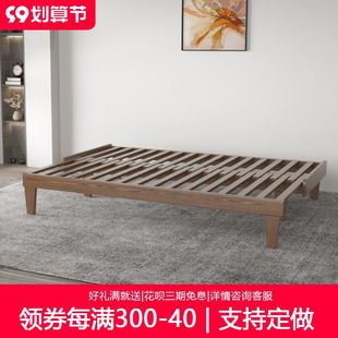 无床头小户型实木可伸缩单人床架子拉伸榻榻米折叠推拉床白蜡木