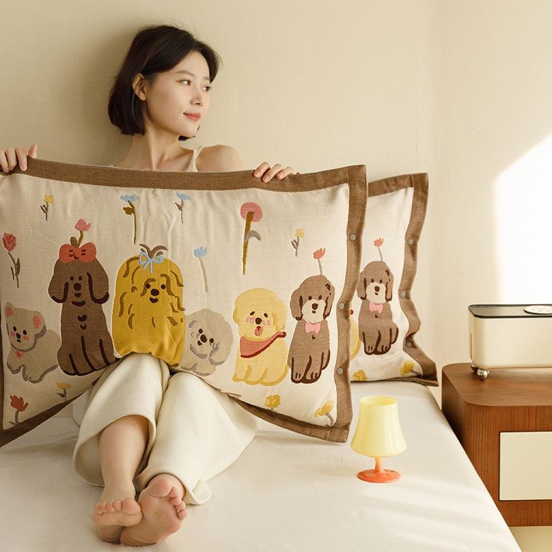 纯棉纱布枕套一对装成人枕头套单个100全棉男家用枕芯套48cmx74cm