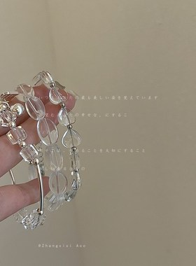 百搭透明爱心弹力水晶串珠手链简约轻奢小众气质高级时尚通勤手串