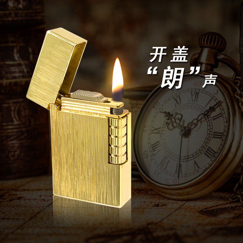 热销朗声充气超薄砂轮火机创意个性潮气体侧滑火石金属刻字男士
