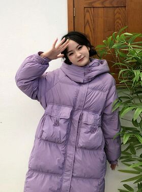 90白鸭紫色f羽绒服外套女2024秋冬季新款宽松韩版炸街中长款面包