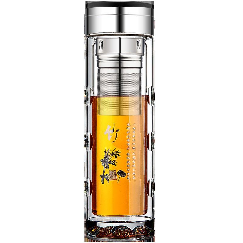 七彩水晶双层玻璃水杯男刻字茶水分离茶杯高级便携杯子女家用喝水,餐饮具,玻璃杯,淘宝优惠券,粉丝福利购,淘宝优惠卷