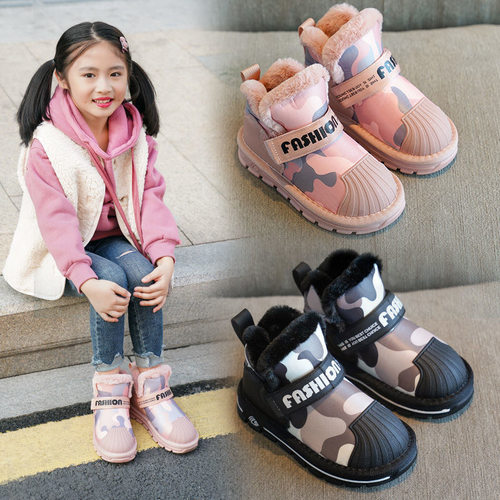 女童雪地靴2021年新q款冬季儿童加绒加厚棉鞋男童防水防滑宝宝棉