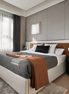 尚塞布艺现代橙色咖色床品四件z套酒店展厅摆场高档样板间床上用