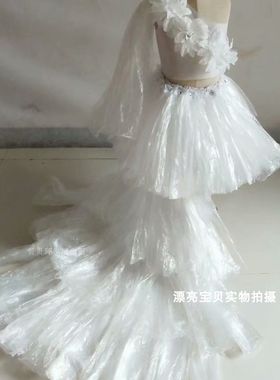 保母女装表演服服装亲子时装塑料袋儿童环保环手工制作成人拖尾秀