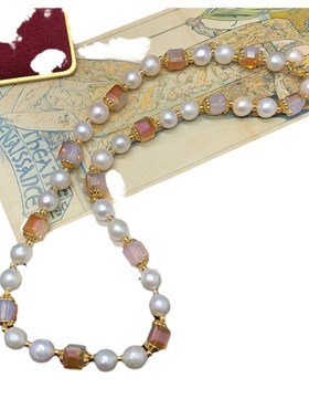 复古宫廷风时尚粉水晶淡水珍珠串珠项链手链耳环气质百搭套装