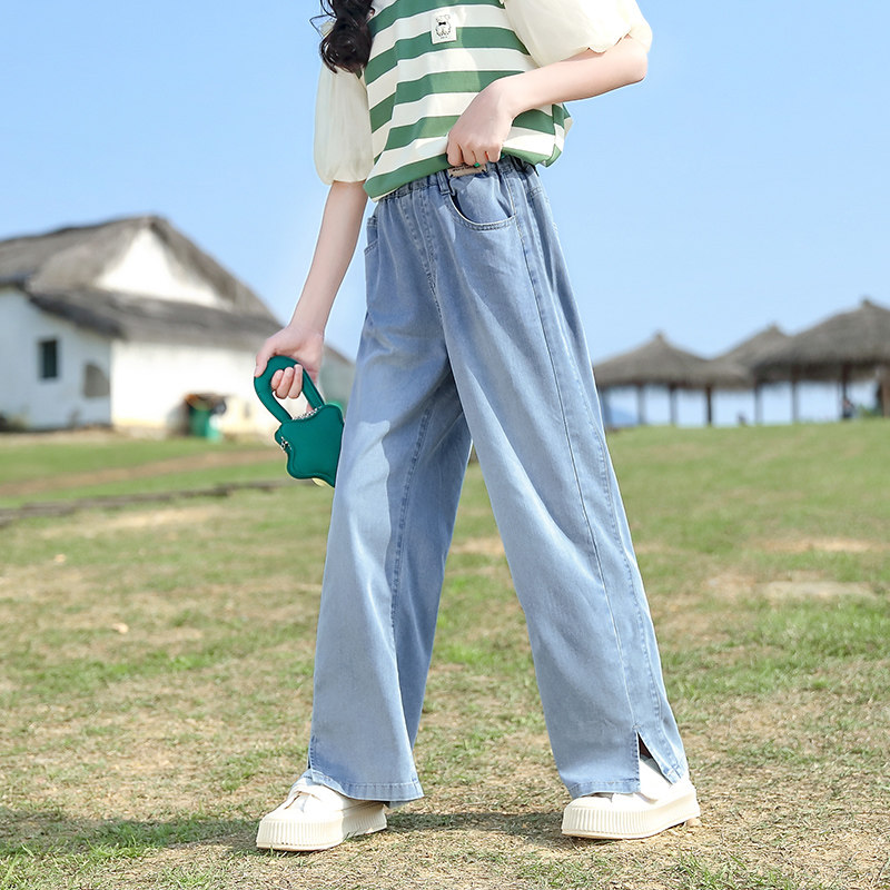 新品女童夏季直h筒牛仔裤新款2023洋气大童女装裤子夏装儿童宽松