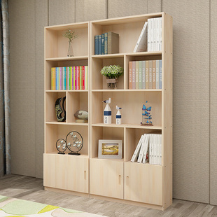 实木 书柜书架落地实木书柜带门学生松木置物架简易书橱角柜书柜