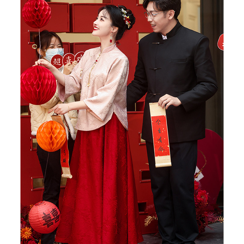 新品孕妇敬酒服2024新款新娘结z婚订婚礼服女大码胖mm新中式婚服