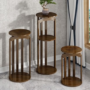 室内花架客厅电视柜旁落地新中式 花台实木摆件置物架绿萝花盆架子