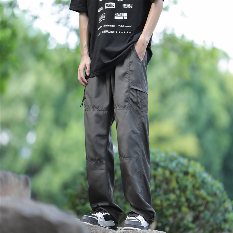 复古薄款速干冲锋休闲运动裤男生夏季户外登山直筒V运动工装长裤