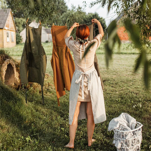 日系亚麻无袖 背带围裙女家用厨房美术生围裙工作室绘画专用男女生