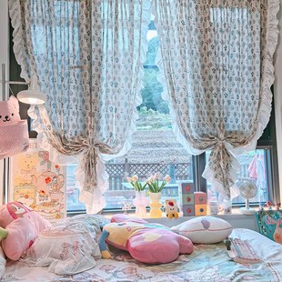 花边窗帘家居房间阳台装饰碎花遮丑布帘透光不透人窗帘免打孔安装