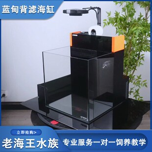 蓝甸海水缸背滤鱼缸超白缸海水缸底滤海40cm鱼缸吧背滤一体鱼新品