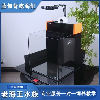 蓝甸海水缸背滤鱼缸超白缸海水缸底滤海40cm鱼缸吧背滤一体鱼新品