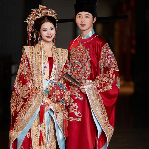 宋制汉服婚服凤冠霞帔全套2024年新款新娘中式嫁衣唐Y制婚服情侣