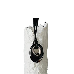 新款口字形黑曜石项坠可调节皮绳链时尚百搭小众设计轻奢风高级感