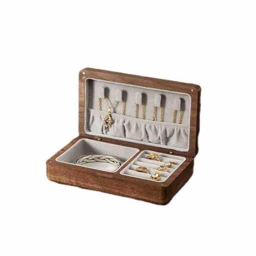 黑胡桃实木首饰盒收纳盒木质首饰盒精致珠宝戒指耳饰金饰收纳盒实