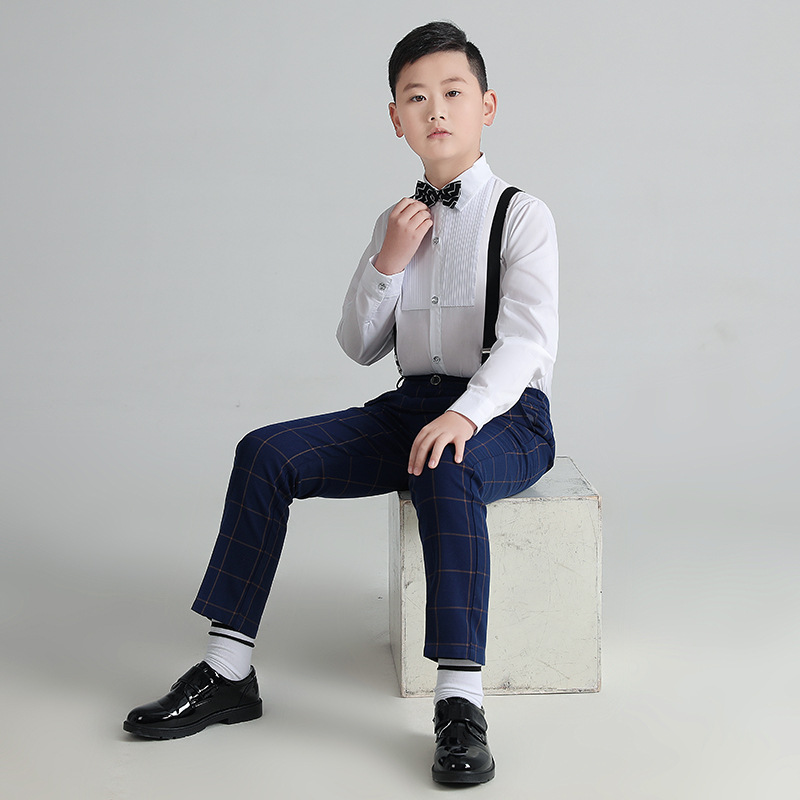 胖童礼服男童加肥大码西装u背带裤套装夏季花童西服儿童钢琴演出