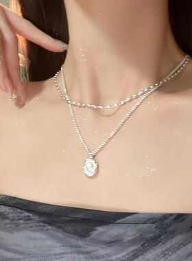 轻奢小众复古珍珠项链女爆款高级设计感网红双层个性小众锁骨链潮