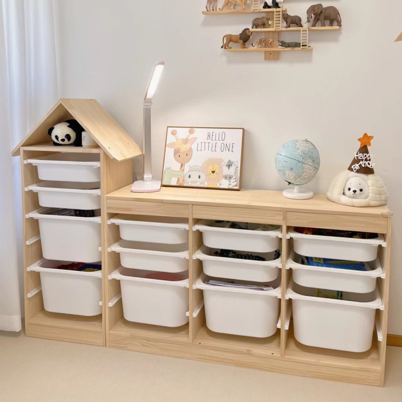 儿童玩具收纳层架宝宝实木置物架书架客厅靠墙大容量多功能绘本架