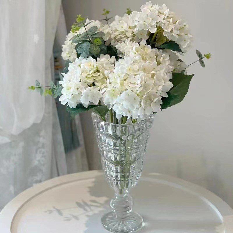 大号法式复古浮雕高脚q玻璃花瓶鲜花水培百合高级插花花器摆件