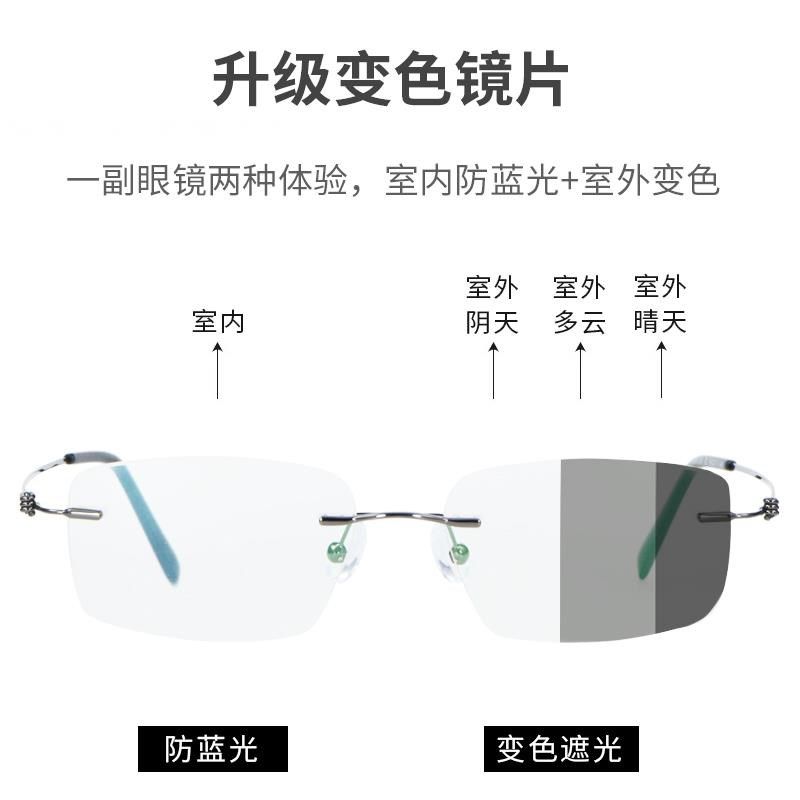 纯钛无框近视眼镜男商务变色超轻可配度数散光眼睛网上配镜无边框,ZIPPO/瑞士军刀/眼镜,防蓝光镜,淘宝优惠券,粉丝福利购,淘宝优惠卷