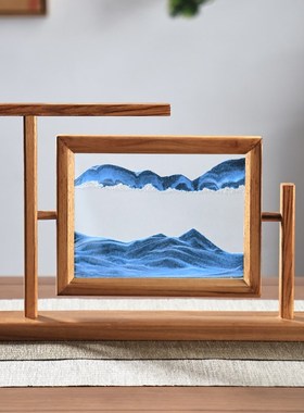 精选新中式实k木沙漏流沙画摆件办公室客厅高级感装饰品乔迁礼