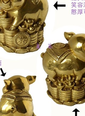 纯铜金猪摆件坐莲花元宝猪十二生肖猪狗猴补缺角客厅桌面摆放空心