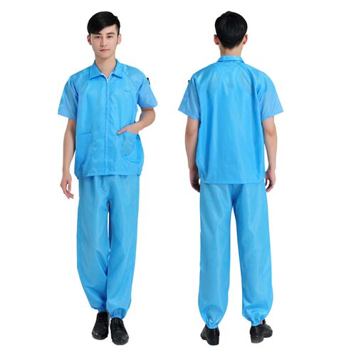 现货QCFH夏季短袖防静电衣服男C上衣无尘车间电子厂蓝色防护工作