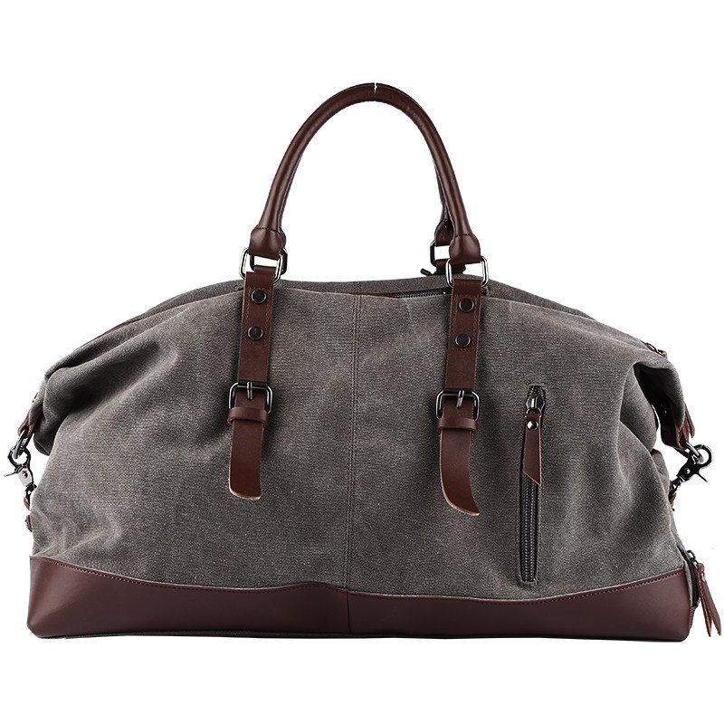 休闲帆布旅行包男士大容量时尚皮质手提行李袋短途出差旅游斜挎包