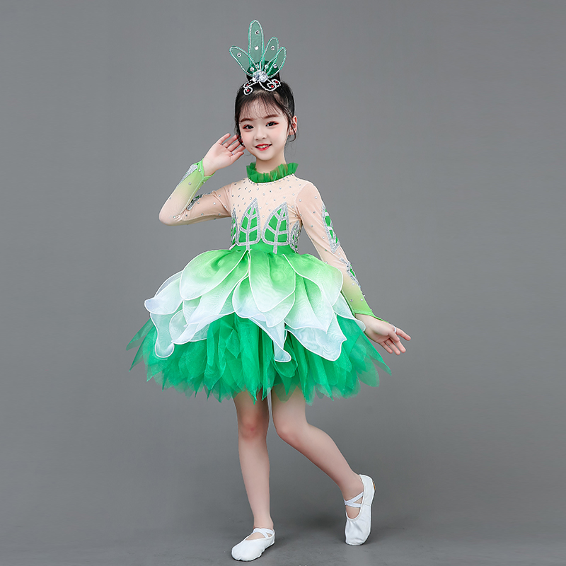 精选六一儿童荷j花演出服荷塘月色舞蹈服小荷风采花仙童子茉莉花