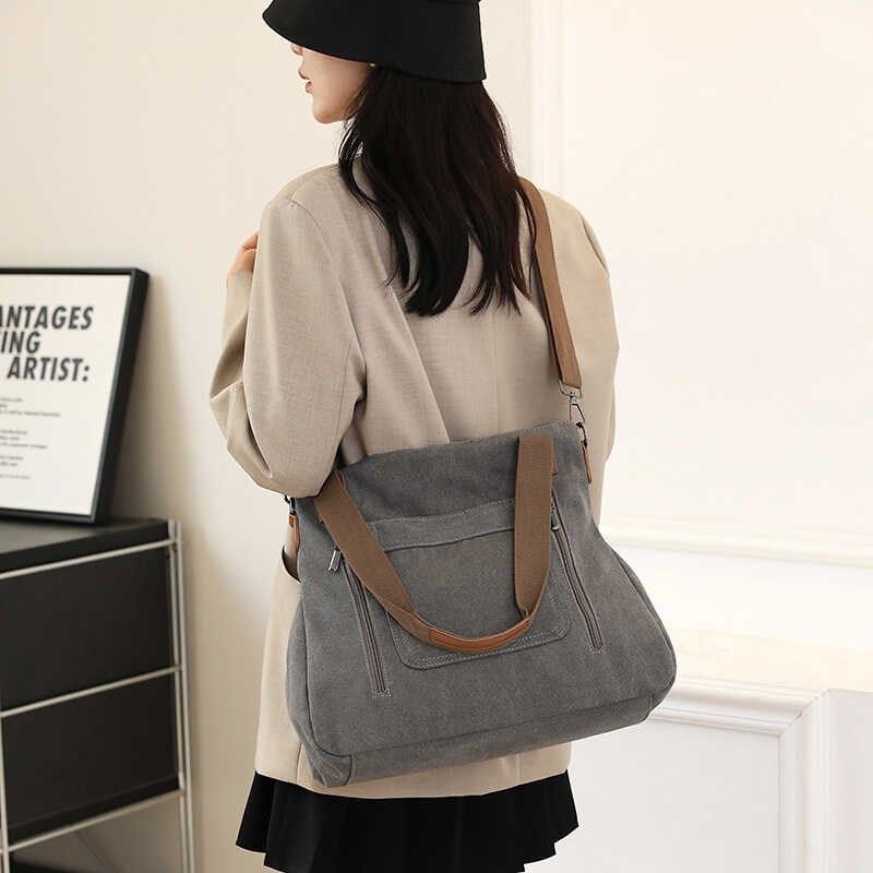斜挎包女2024新款百搭手提大容量女包帆布包女休闲单肩包女士包包