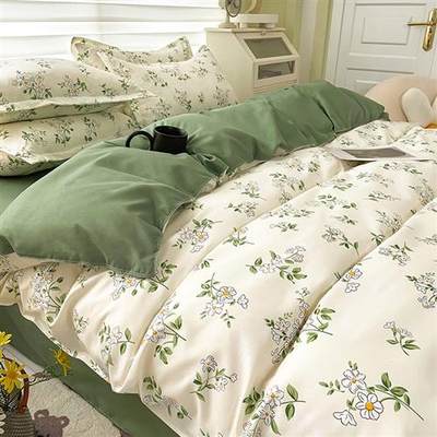 速发Floral Print Brushed Home Bedding Set Simple Fresh Comfo