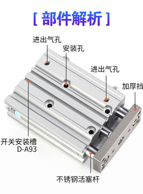 星辰气动三轴三杆带导杆气缸TCM12/MGPM20-16-10*25*30X32-50/40Z