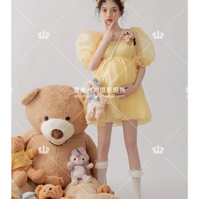 孕妇拍照服装影楼甜美超仙孕妈少女蓬蓬裙孕期拍照连衣裙摄影服饰