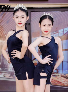拉丁舞服装高级2023新款夏季分体女童练功服网红少儿表Z演服舞蹈