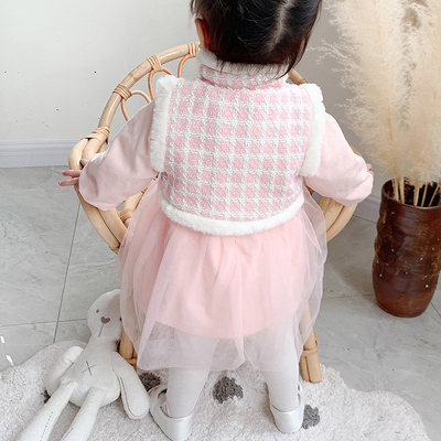 宝宝一周岁小礼服套装冬季女宝生日宴冬装公主裙女孩公主冬天衣服