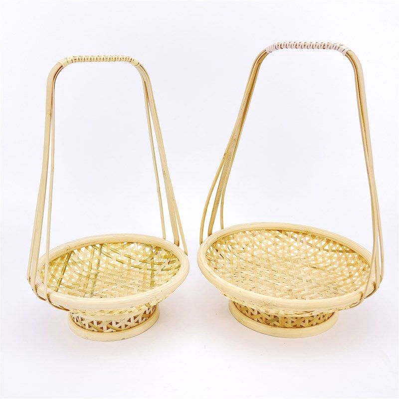 特色民间工艺品手工小竹编提篮商家用茶点托盘子水果糕点创意餐具