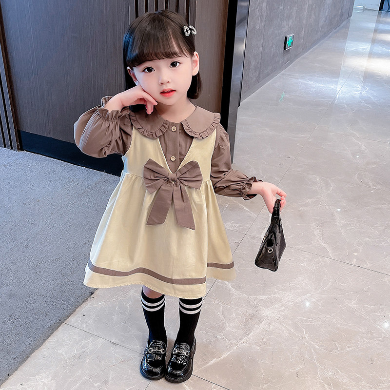 热销女童连衣裙套装春秋2023新款洋气时髦休闲衬衫春季儿童裙子两