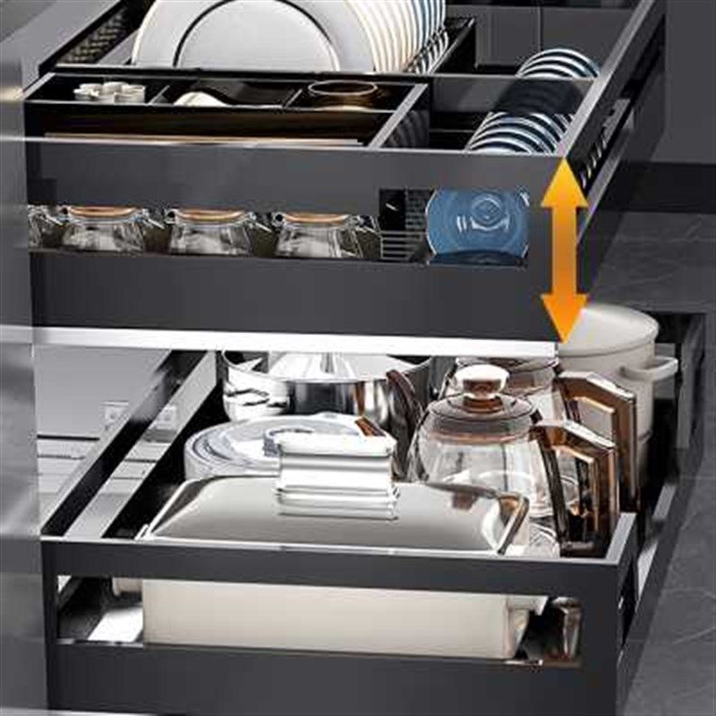 拉篮厨房橱柜不锈钢双层抽屉式内置锅碗架抽中抽收纳碗碟碗篮拉篮,家装主材,拉篮,淘宝优惠券,粉丝福利购,淘宝优惠卷