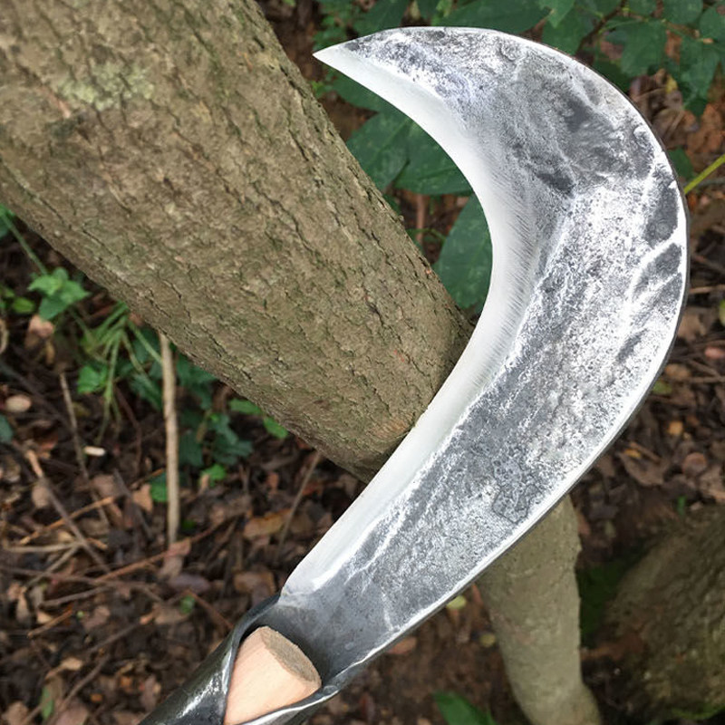 弹簧钢手工锻打加厚砍草镰刀割草刀老式砍割两用弯廉农用砍柴镰