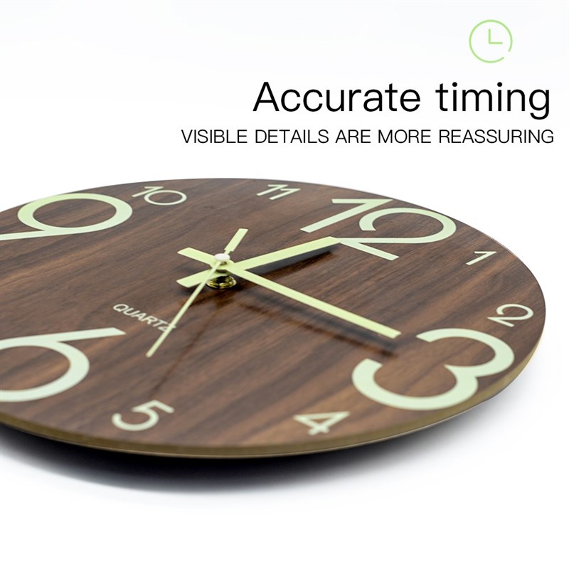 Wooden Wall Clock Luminous Number Hanging Clocks Quiet Dark