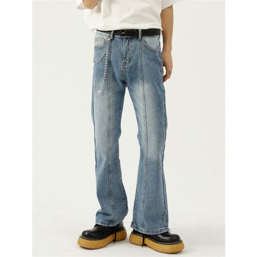 MTLCLOTHES男装|四季款新品韩版宽松微喇N叭潮流个性毛边牛仔裤男