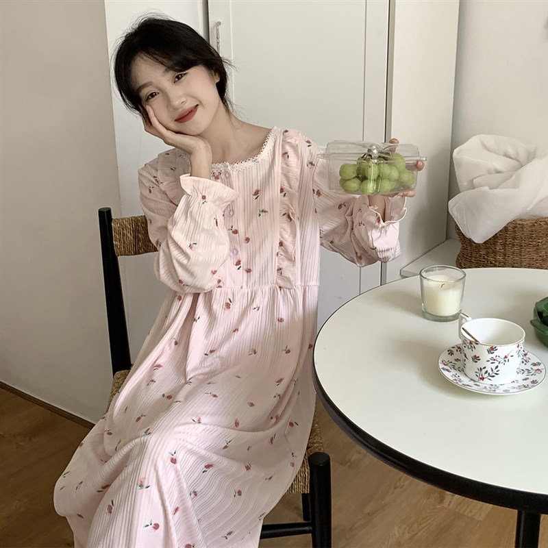 长袖睡裙女春秋季棉质长款秋天连衣裙秋款公主风大码孕妇睡衣夏款