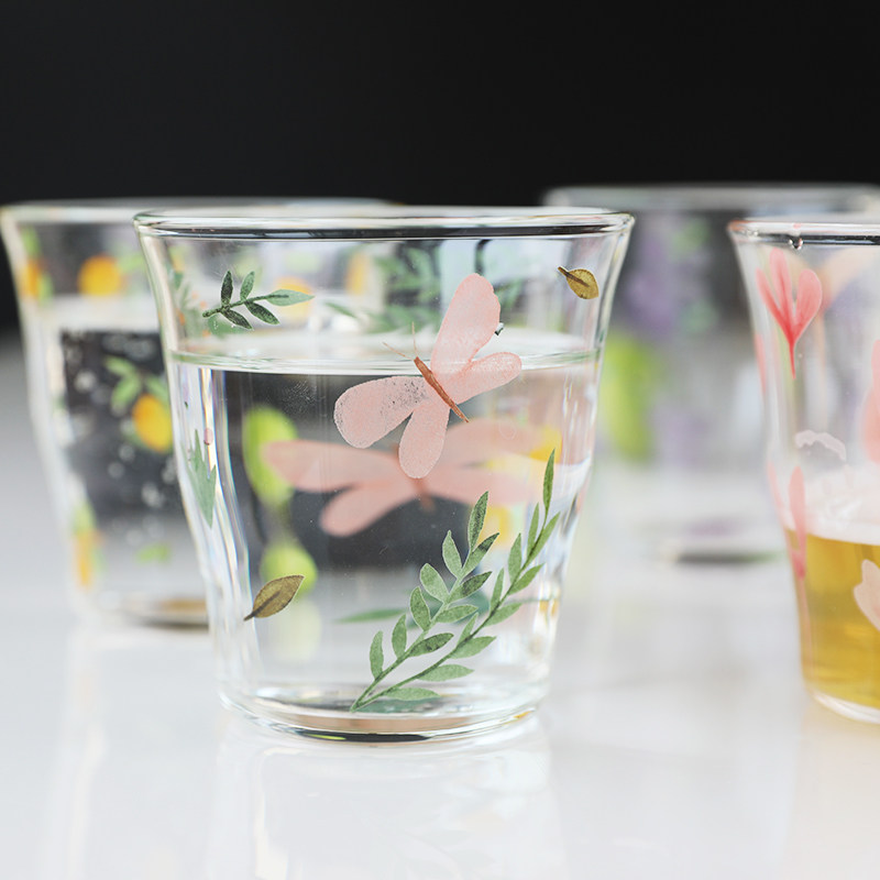 网红高硼硅玻璃杯冷水热水杯 耐高温水杯家用大容量草莓柠檬图案