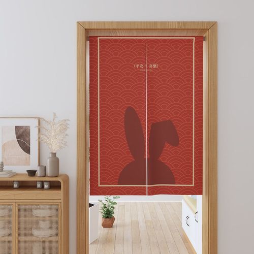 仿亚麻门帘喜庆红色布艺遮挡帘卫生间客厅隔断帘加厚印花半门帘