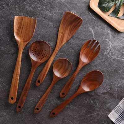 速发Teak Wood Spoon Sold Wood Spatula Ktchen Cookng Wood Spa